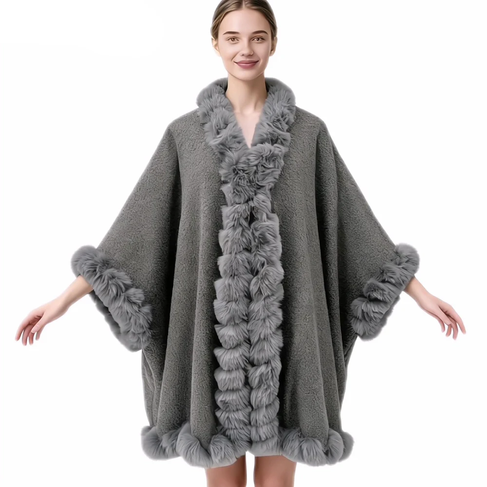 

2025 Winter Women Faux Fur Jacket Coat Solid Grey Black Navy Fur Long Sleeve Thick Warm Overcoat Outwear Fluffy Coat For Women