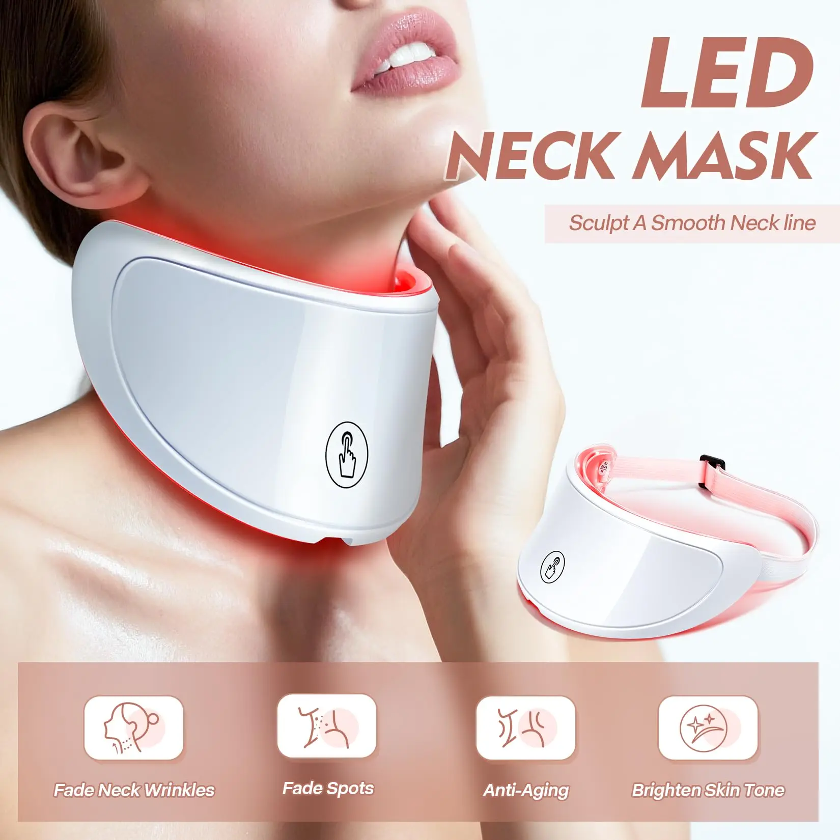 Máscara de elevación LED para el cuello, dispositivo de belleza para estiramiento de la piel antiarrugas con fotones, ilumina la piel, rejuvenecimiento, eliminador de arrugas del cuello
