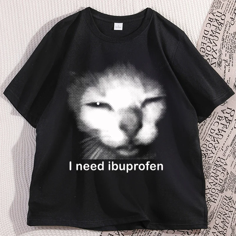 Ich brauche Ibuprofen Katzen-T-Shirts für Männer, Baumwolle, lässig, kurzärmelig, lustiges Vintage-Grafik-Katzen-T-Shirt, Unisex, tolles Kätzchen-T-Shirt