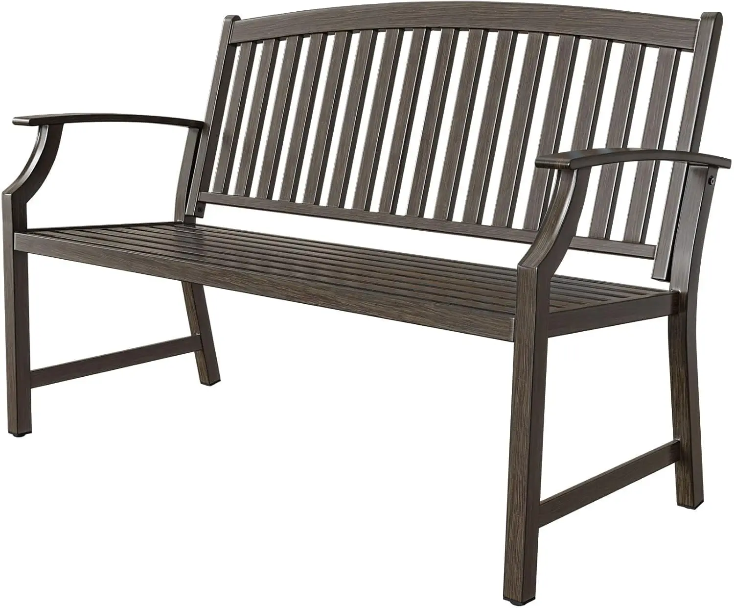 patio Farmhouse Outdoor Bench, Garden Benches with Anti-Rust Aluminum Powder Coated Frame, Faux Wood Grain Finish Frame Pa