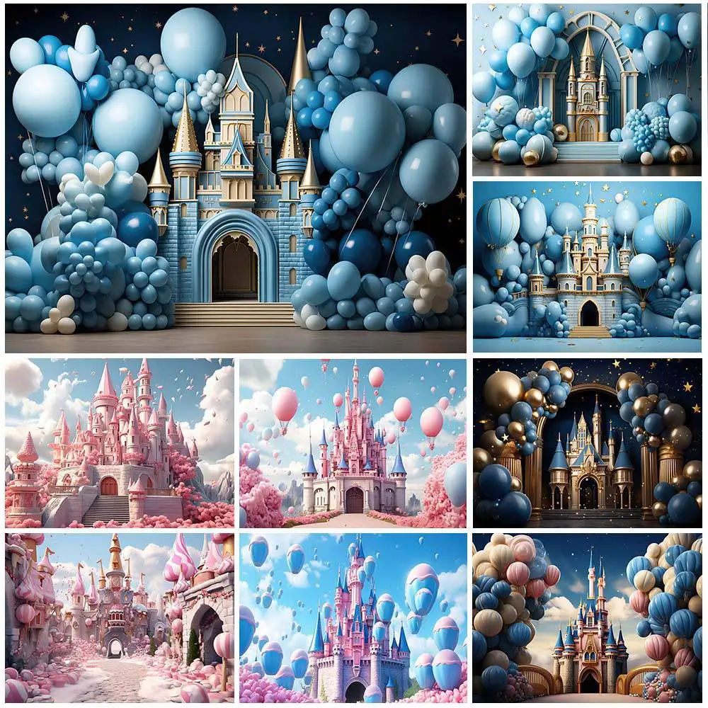 

Mocsicka Castle Kids Backdrops for Photography Boys Girl 1st Birthday Party Decor First Cake Smash Photo Background Studio Props