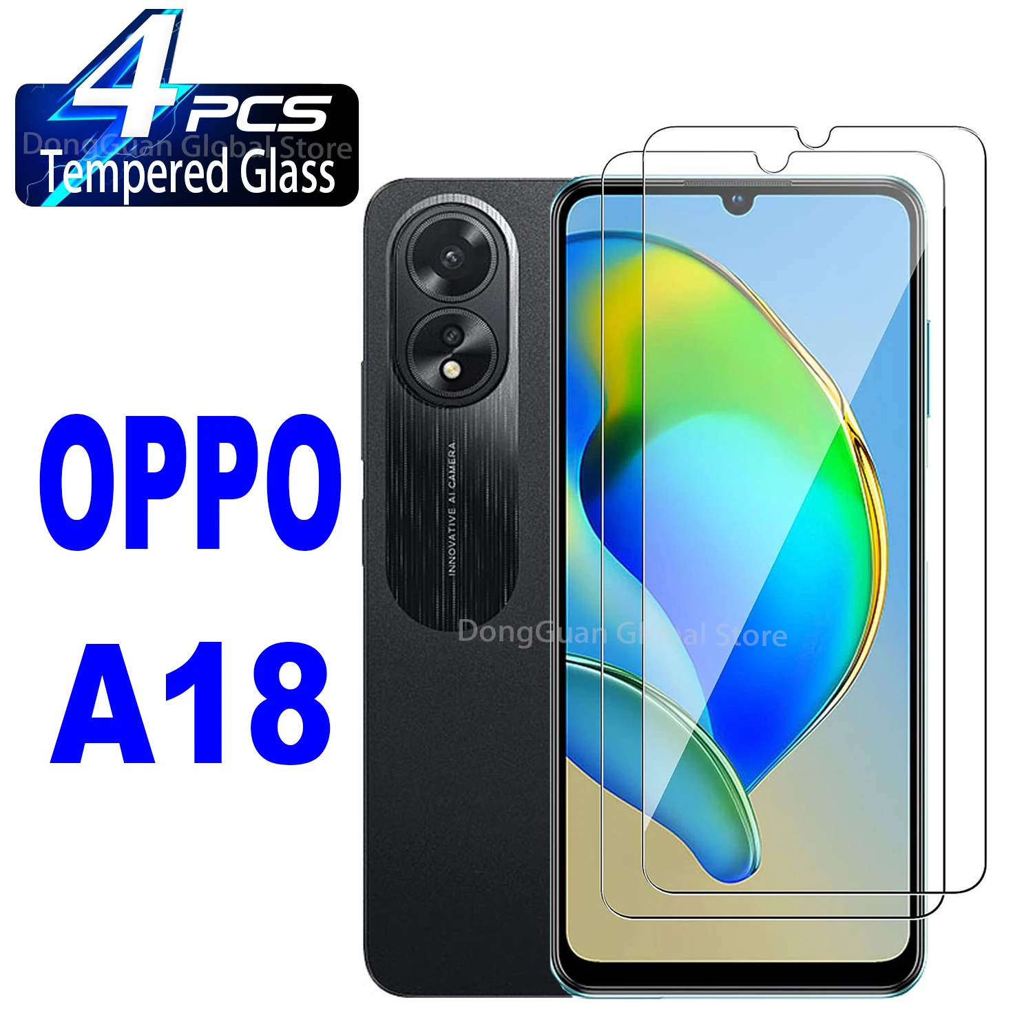 

For OPPO A18,HD Tempered Glass 2/4Pcs 9H Screen Protector Film