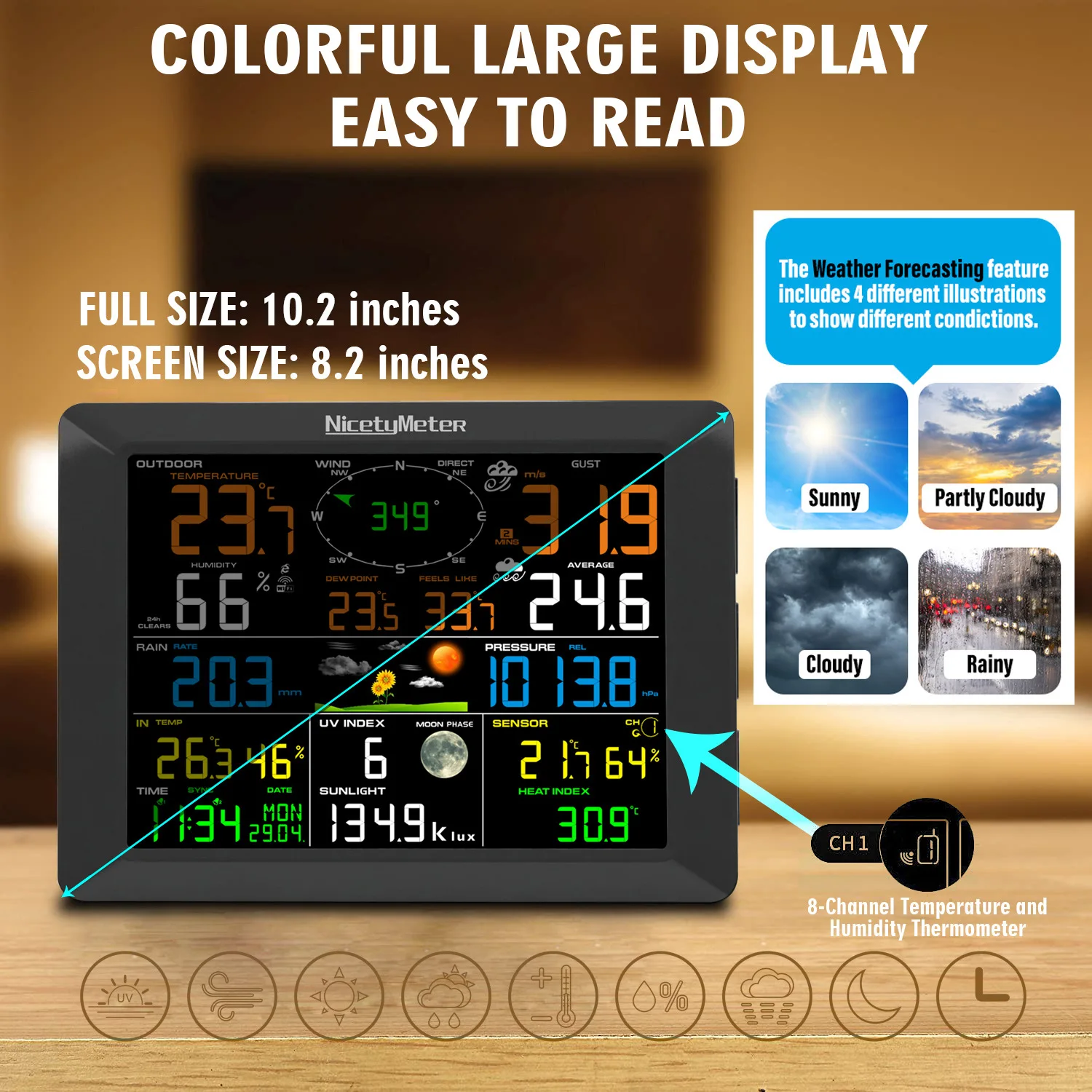 Numerical Accuracy Humidity Real-time Weather Forecast Wind Speed Rainfall Air Pressure Illuminance Multi-channel Temperature