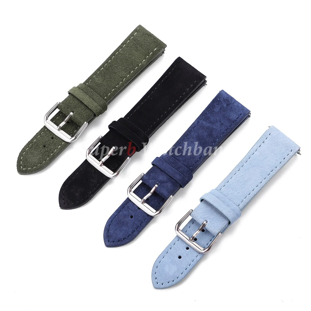 Vintage Suede Leather Watch Strap 18mm 19mm 20mm 22mm for Seiko Handmade Stitching Bracelet for Huawei GT4/3 Quick Release