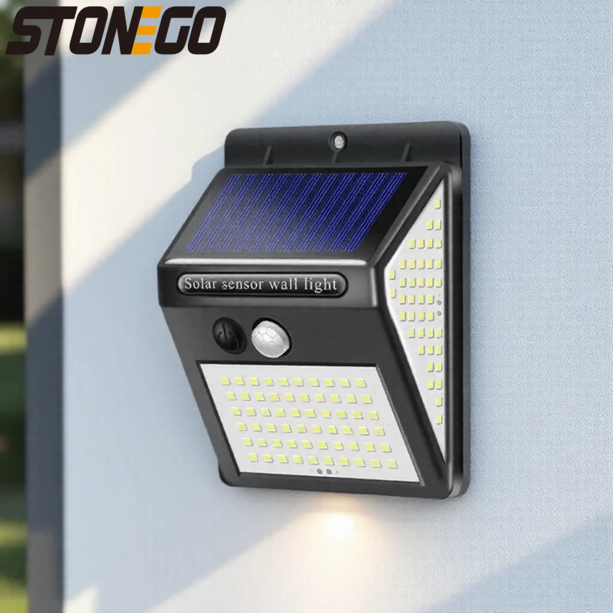 

140LED водонепроницаемый солнечный настенный светильник с автоматическим датчиком движения, супер яркий уличный домашний декор, 3 боковых освещения