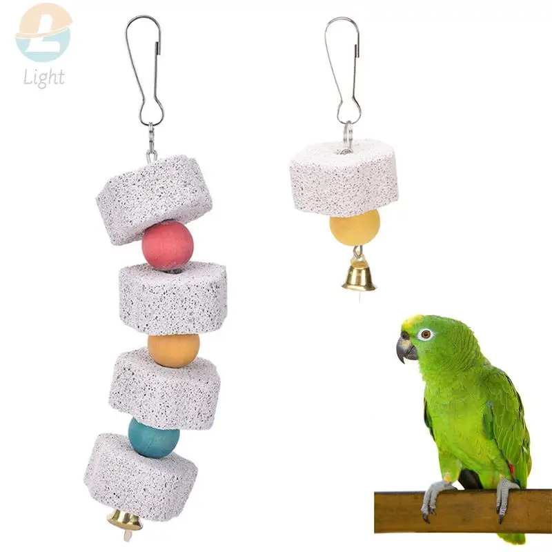 

1/2Pcs Parrot Hanging Chewing Toy Parrots Minerals Stone Molar Beak Trimmer Calcium Stone With Bell For Cockatiel African Grey