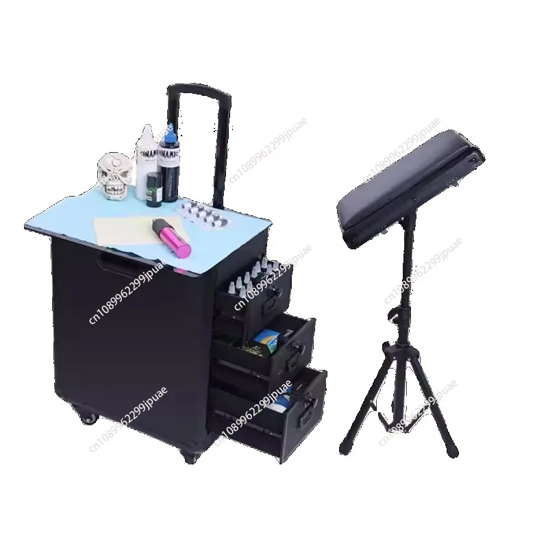 For High-Capacity Draw-Bar Box Dual Purpose Able Arm Bracket Portable Suitcase Tattoo Trolley Bag Artist Tools Storage CAS