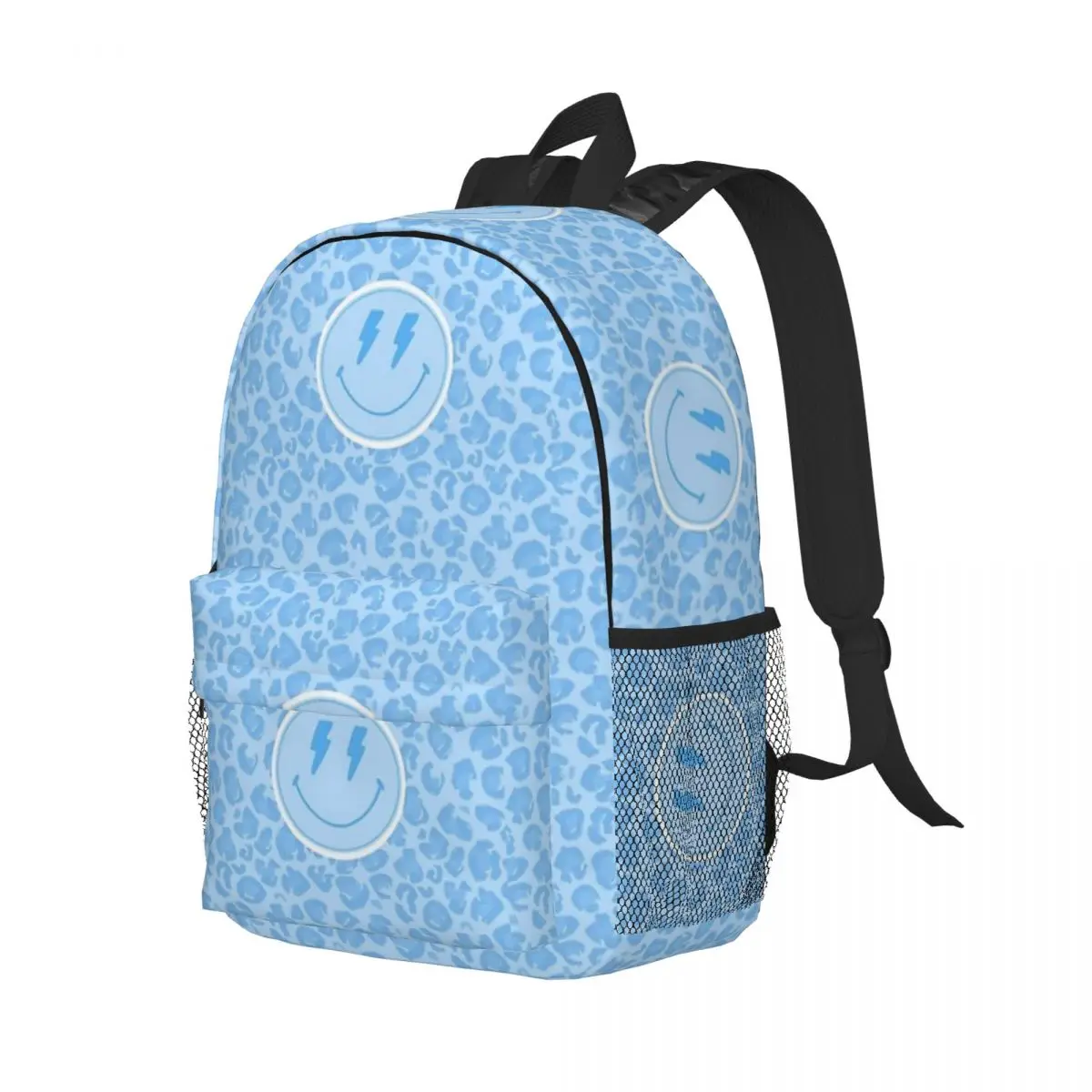 Preppy Schoolbenodigdheden, Preppy, Blauw, Blauw Preppy, Blauwe Esthetiek, Smile Face, Blij Gezicht, Preppy Esthetische Rugzak 15Inch