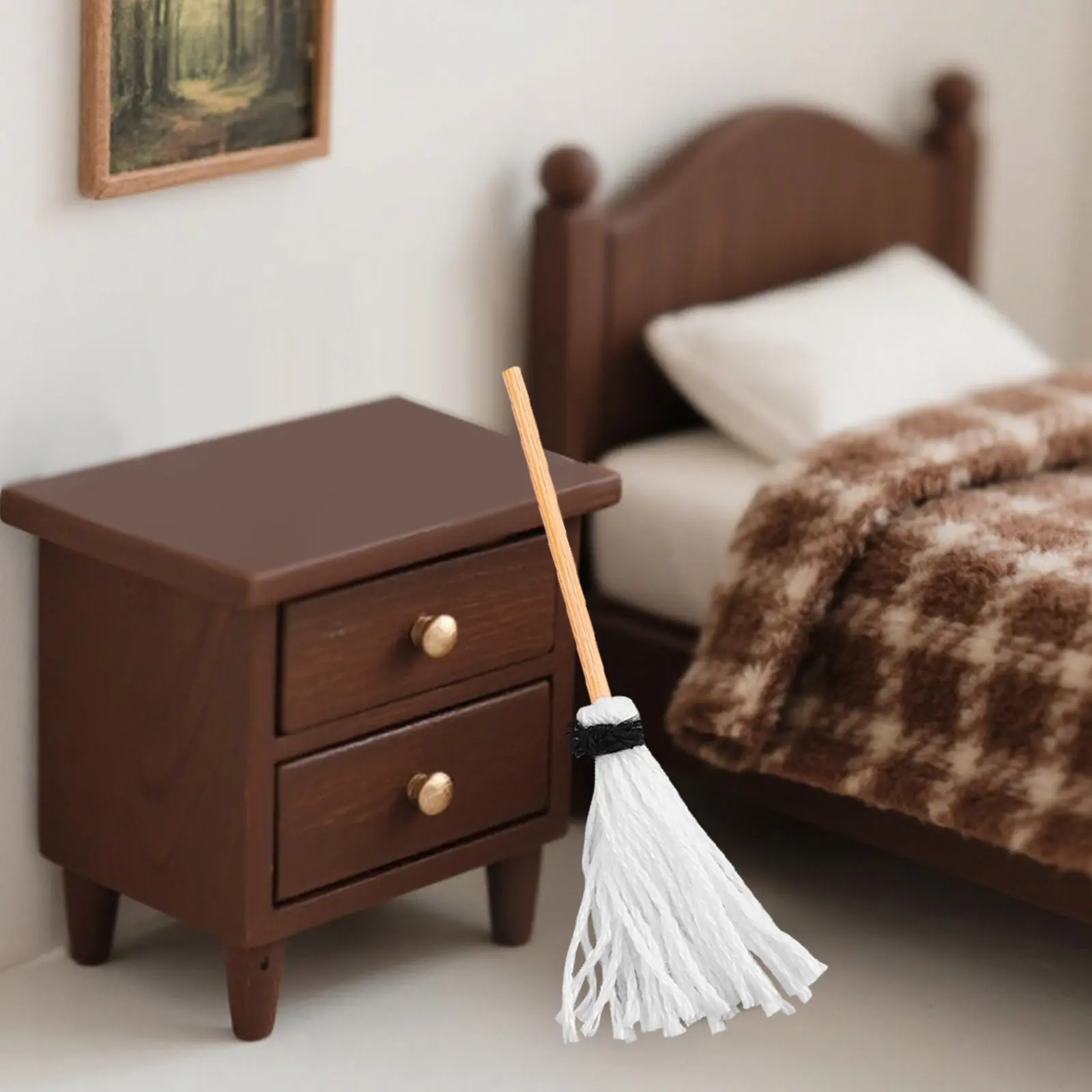 

Набор из 15 миниатюрных инструментов для уборки кукольного домика: мини-швабра и метла, масштаб 1:12, портативная мини-швабра для столешницы, для декора миниатюрного дома