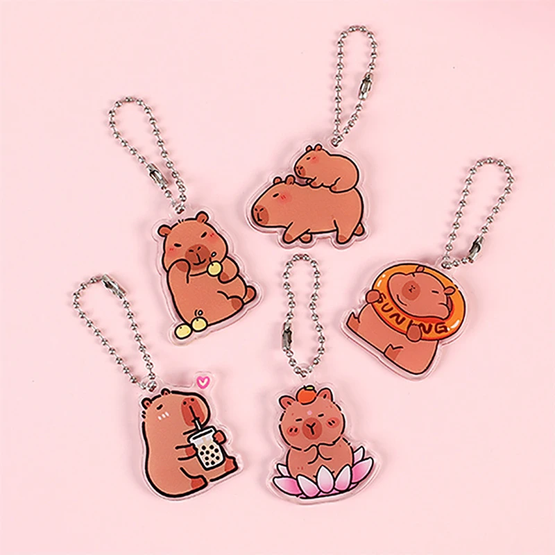 Cute Funny Capybara Acrylic Keychain Cartoon Creative Keyring Bag Purse Pendant Charms Schoolbag Hanging Ornaments Girls Gift