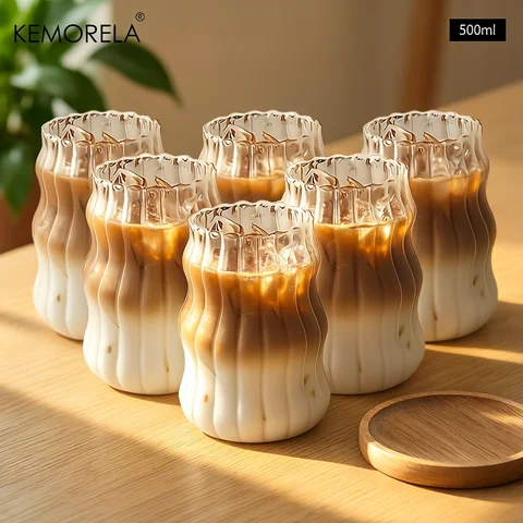2/4/6PCS INS Glass Cup Heat-resistant Tumbler Drinkware Transparent Tea Juice Milk Coffee Mug Home Water Glasses Stripe Beer Mug