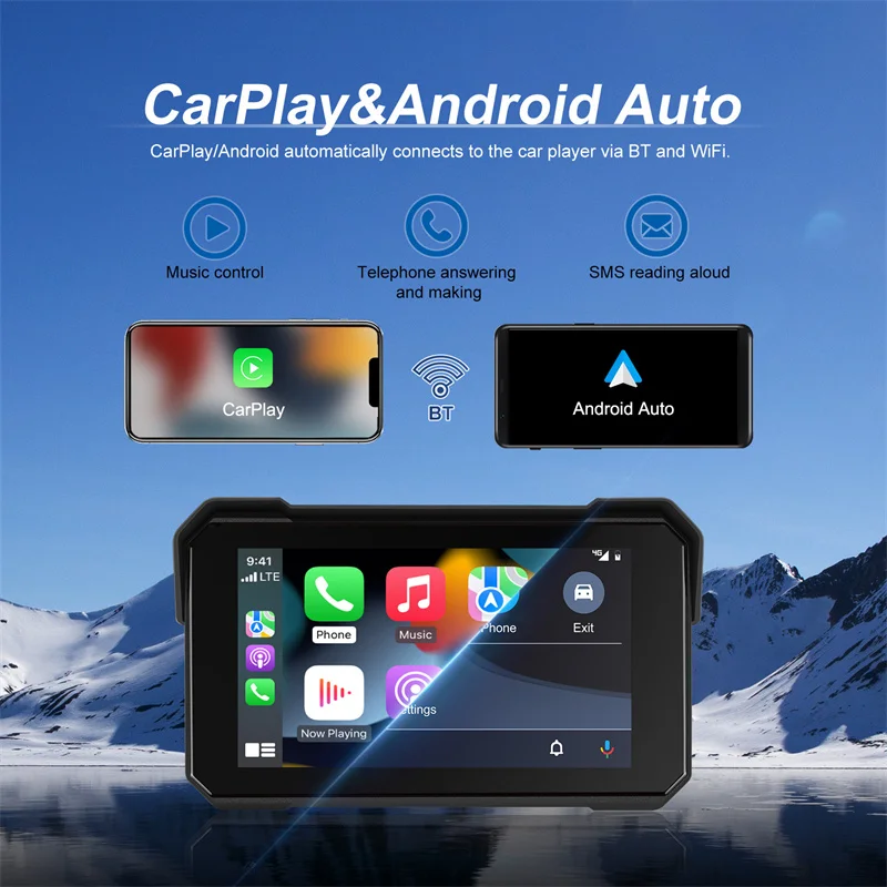5 ''IPS شاشة دراجة نارية Carplay أندرويد السيارات المحمولة مشغل ذكي IP68 مقاوم للماء بلوتوث كشف ضغط الإطارات