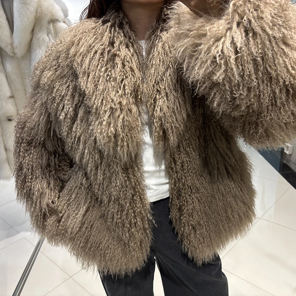 YOLOAgain 2025 Winter Warm Women's Real Mongolia Sheep Fur Jacket Plus Size 8XL Sheep Fur Coat