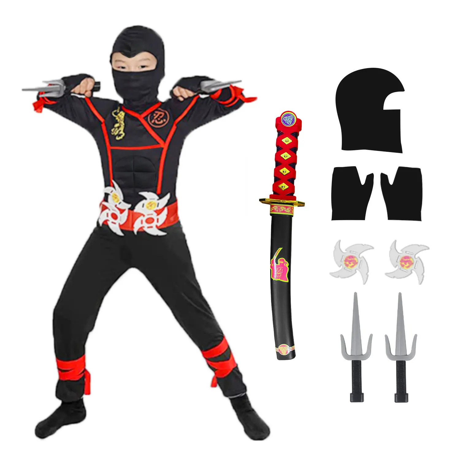 

skyllc Ninja Costume Kids, Boys Ninja Cosplay Set with Accessories - for Role Play Halloween Christmas Party Carnival