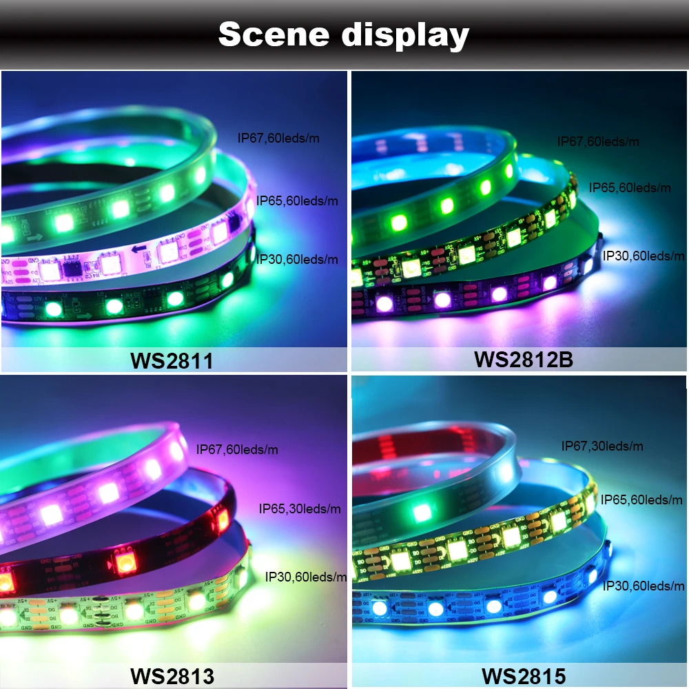 RGBIC-Bandes Lumineuses LED Intelligentes Arc-en-ciel Programmables, WS2815/WS2811/WS2813/WS2812B