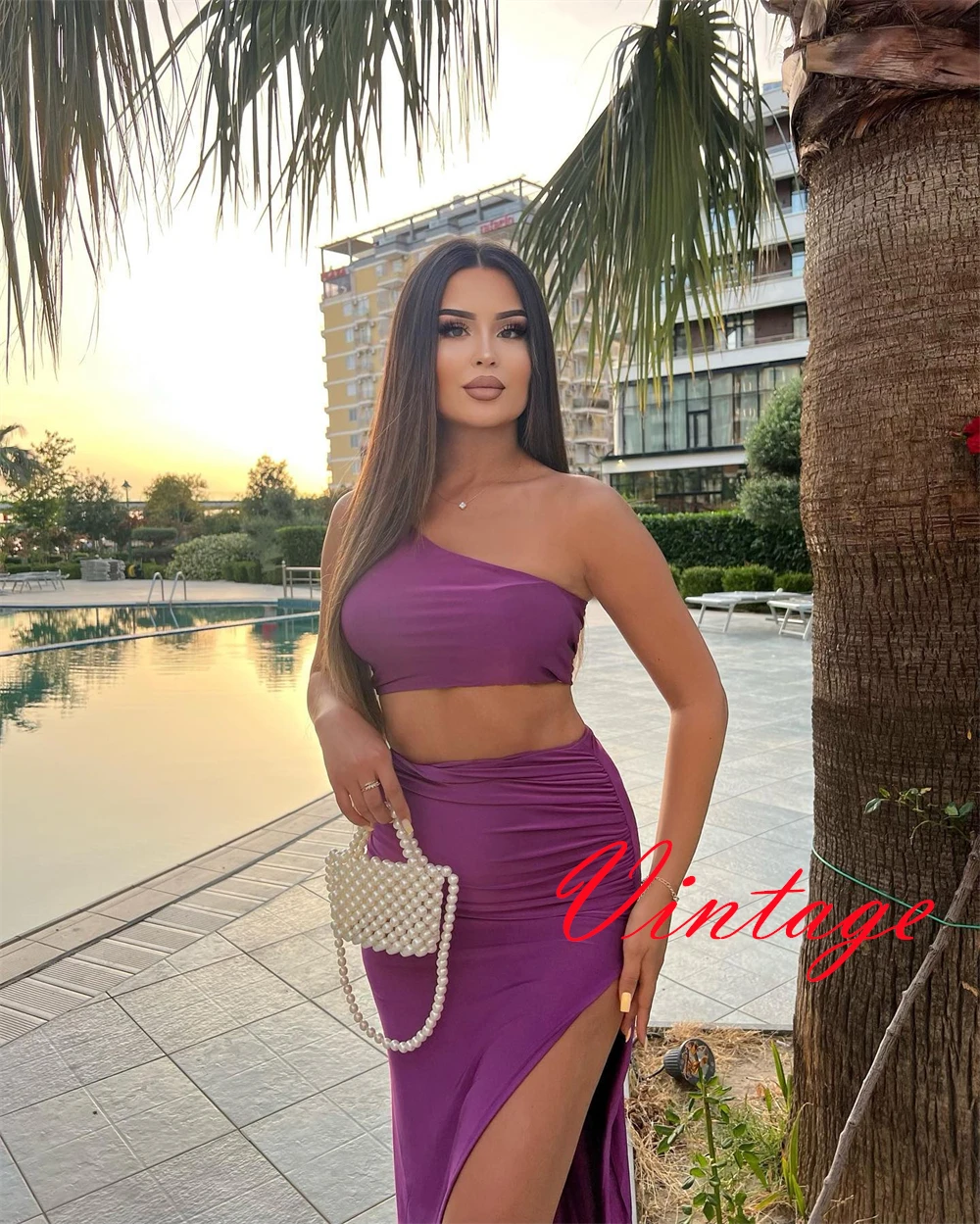 

Customized Purple One Shoulder Jersey Evening Dress Sexy Soft Side Slit Mermaid Party Dress Charming High Quality Prom Dress