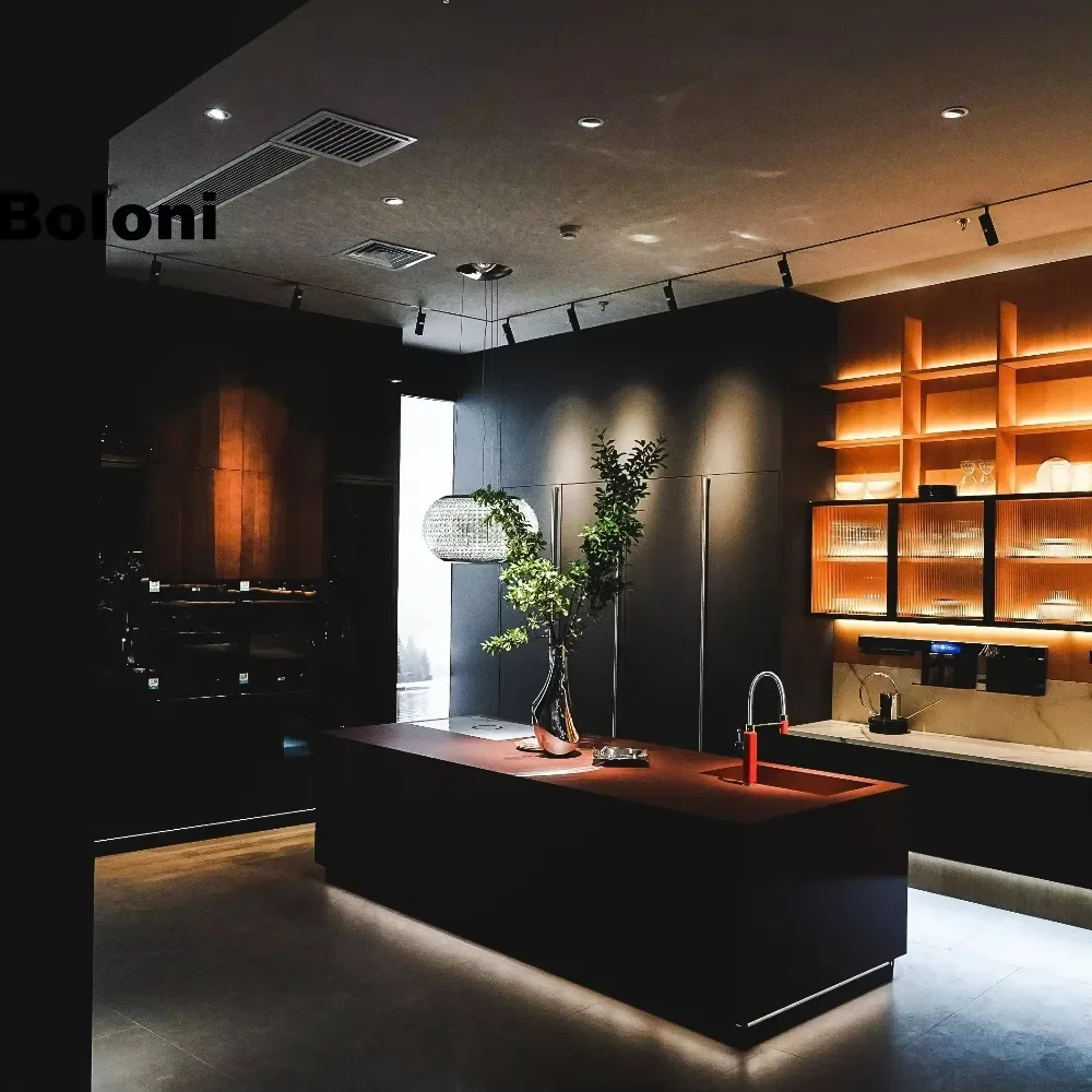 Boloni Home Modern Luxury Outdoor Kitchen Island Black Stainless Cabinets French Design Marble Apartments Hospitals