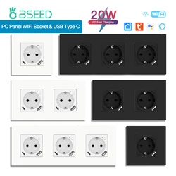 BSEED Wifi Socket Fast Charge Port 20W Outlets USB Type-C Plastic Panel Smart Power Socket Google Home Smart Life Alexa Control