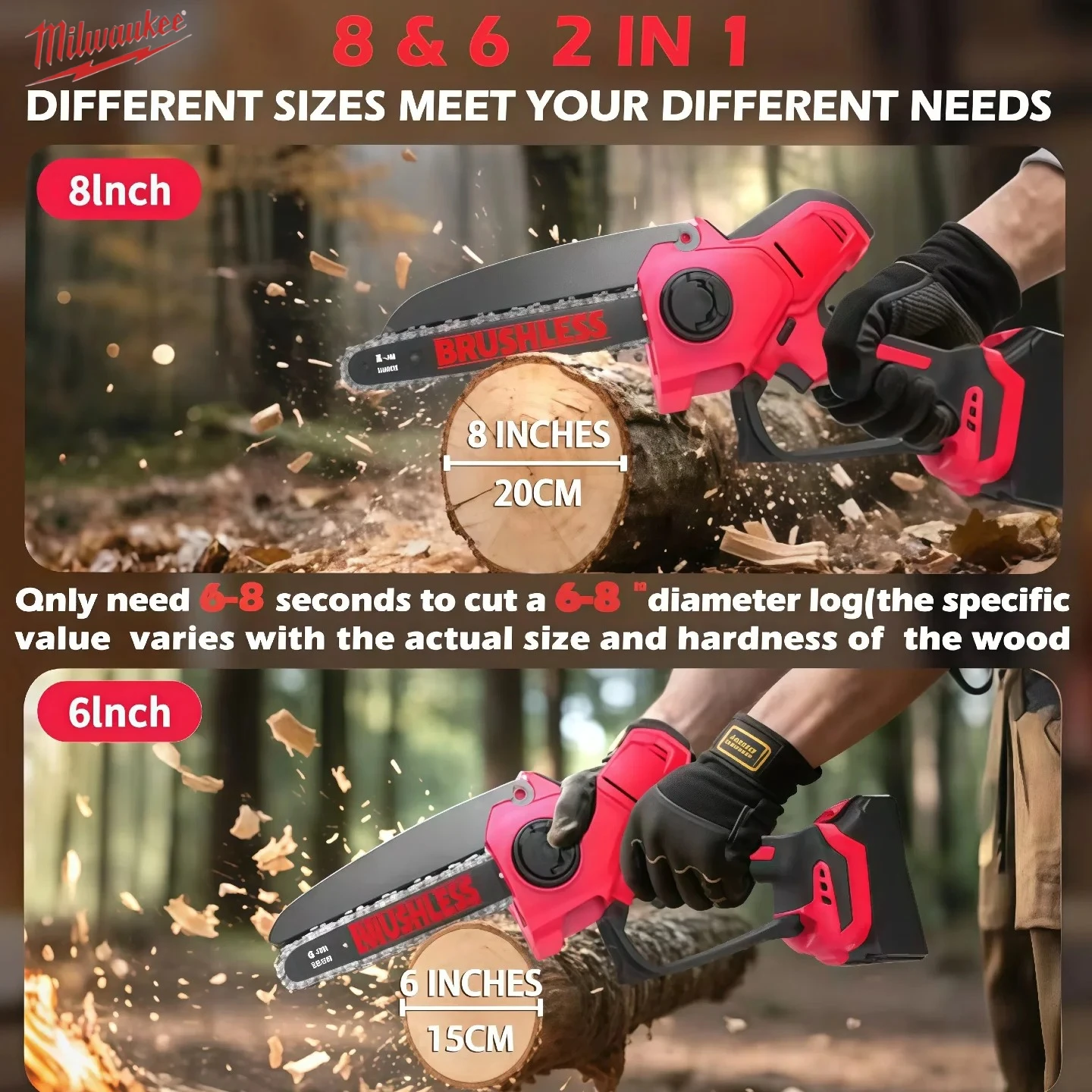 Milwaukee 8 Inch High-power Chainsaw Auto Oiler Brushless Electric Chain Saw Pruning Wood Cutting Power Tools For 18V Battery