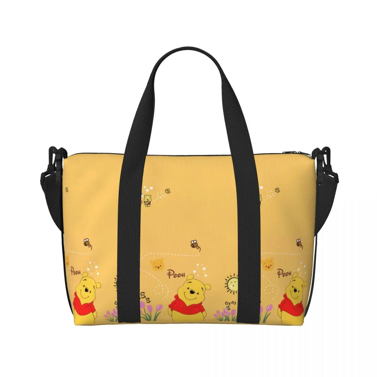 Custom Winnie Pooh Bear Tote Bag Women Large Capacity Anime Cartoon Gym Beach Shoulder Travel Bag