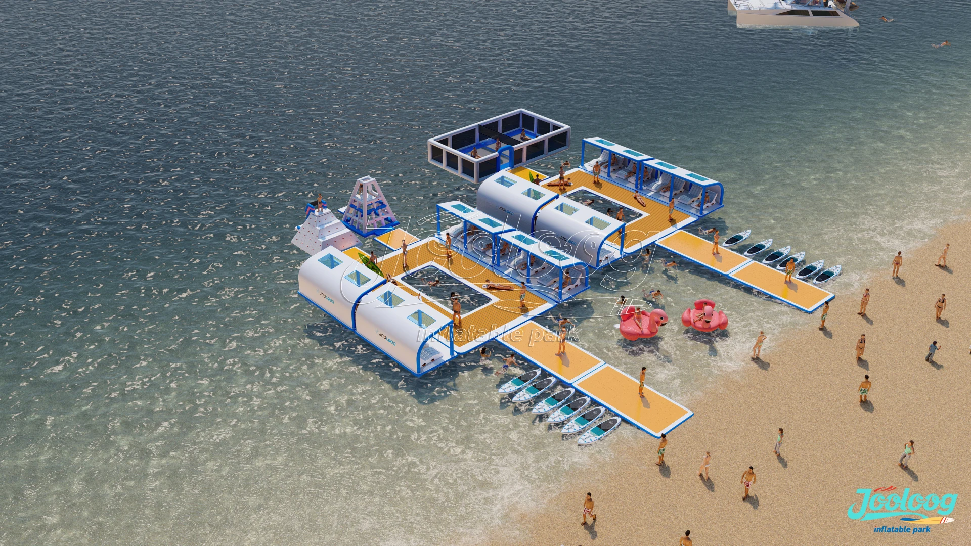 Promotional Event Large Size Seaside Resort Inflatable Island For Water Entertainment