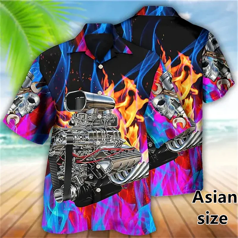 Flame Machine 3D Printed Men's Hawaiian Shirt Summer New Hip Hop Men Streetwear Fashion Cool Short Sleeve Tops Unisex Clothing