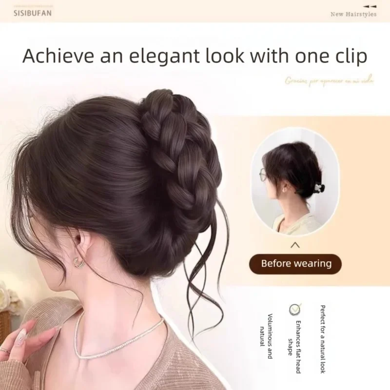 Synthetic Hair Bun Curly Wig Gripping Clip Meatball Head Messy Fluffy Braided Chignon Ponytail Hair Extensions For Women