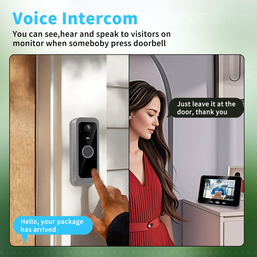 Digital Wireless Intercom Doorbell Night HD Vision 4inch Screen Waterproof Doorbell Camera Smart Home Security Video By Bell