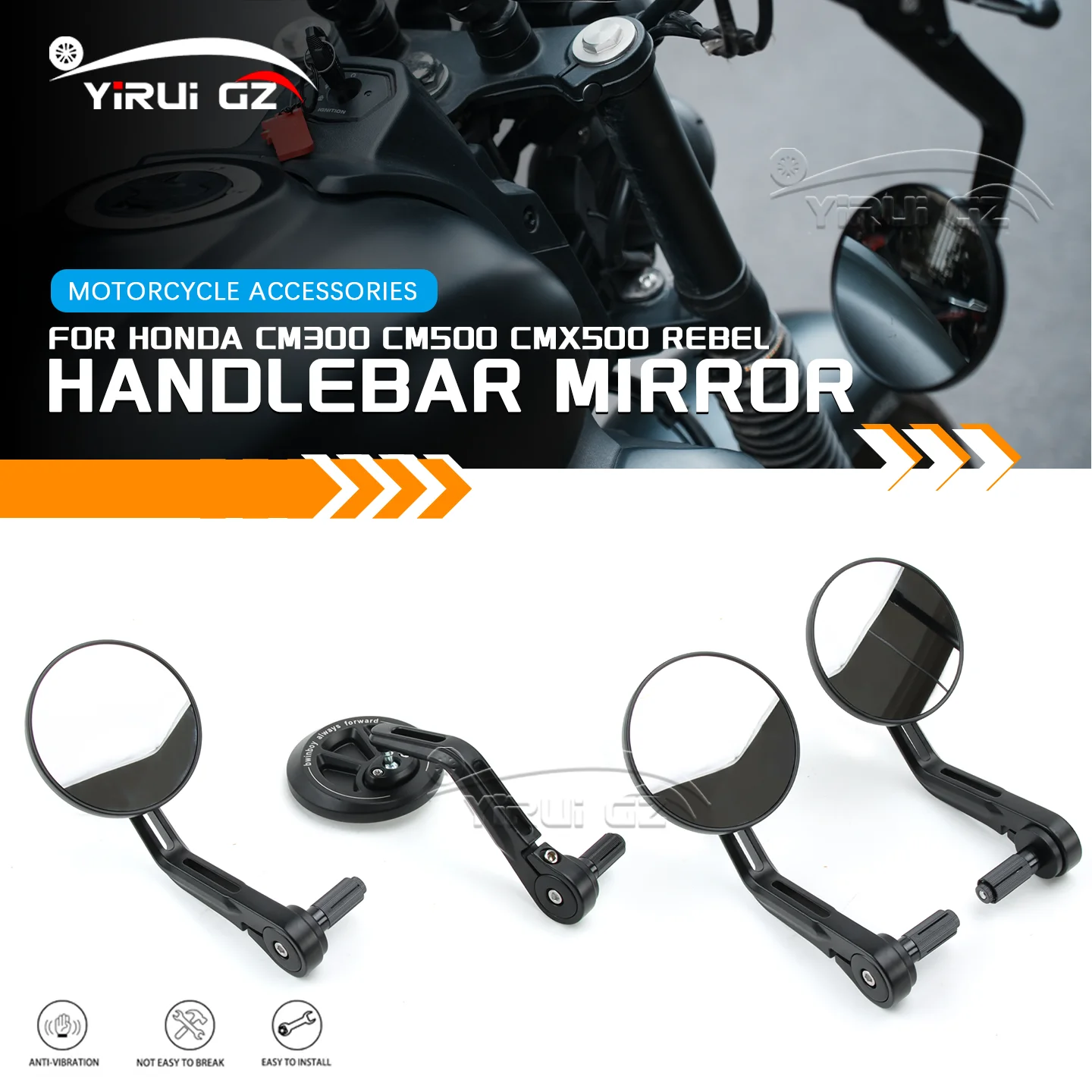 FOR Honda CM300 CM500 CMX500 Rebel CM300 CM500 CMX500 Retro Handlebars Side Mirror Motorcycle Rearview Handlebar Rearview Mirror
