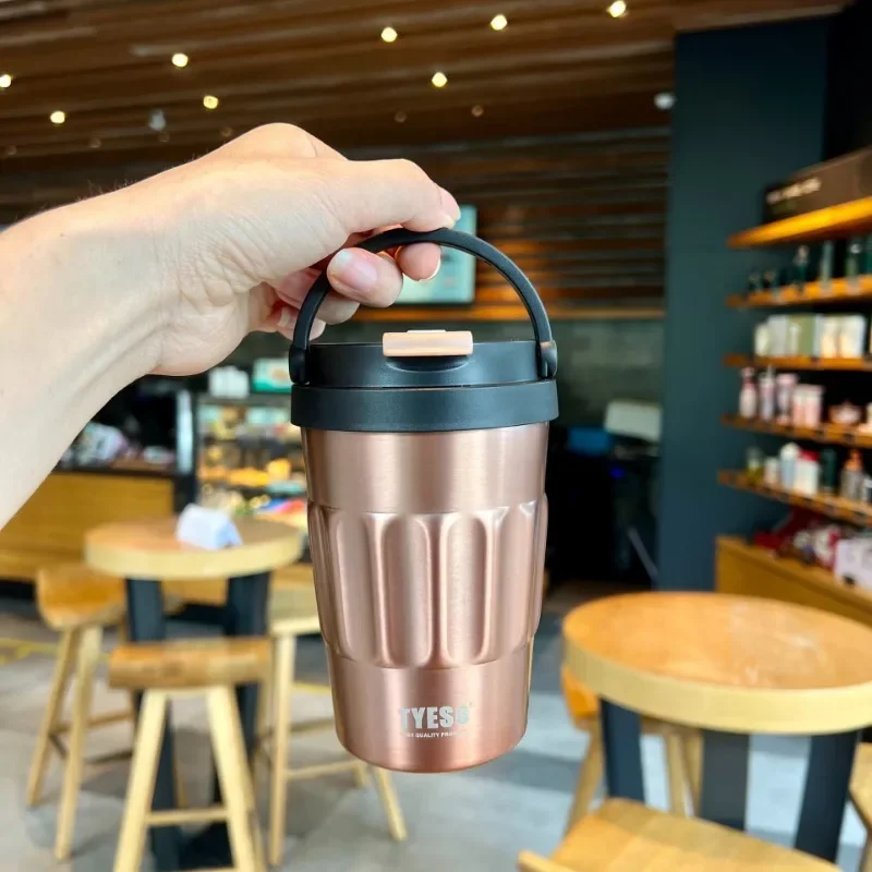 TYESO Kaffeetassen, 400 ml/500 ml, isolierte Tasse, Edelstahl-Thermoskanne, Wasserflaschen, tragbarer Reise-Auto-Becher, kalter und heißer Becher
