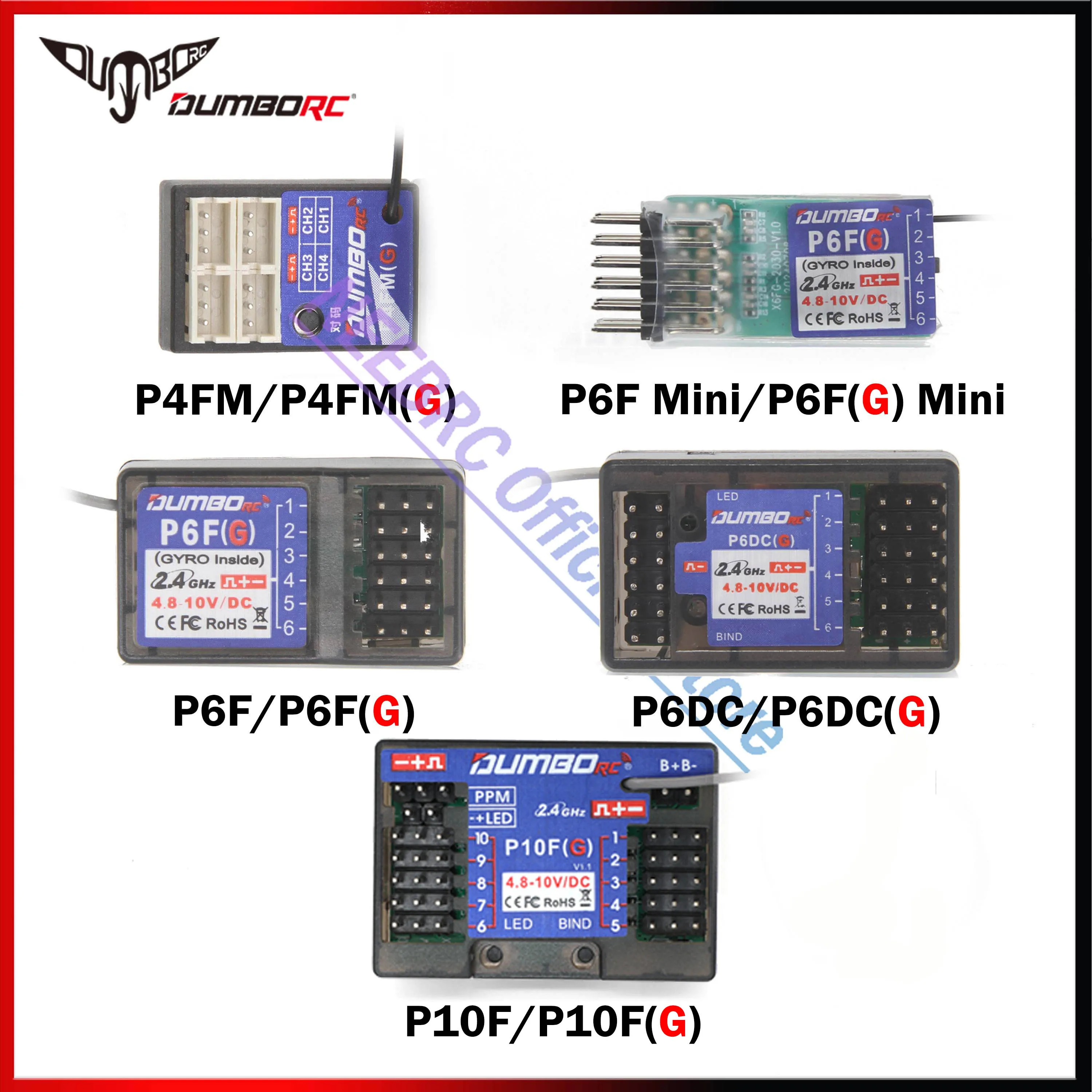 

DUMBORC P10FG P6DCG P6FG P6F Mini P4FMG 2.4G 4/6/10CH Gyro Receiver for X6 X4 Transmitter Remote Control RC Car Boat LED Light