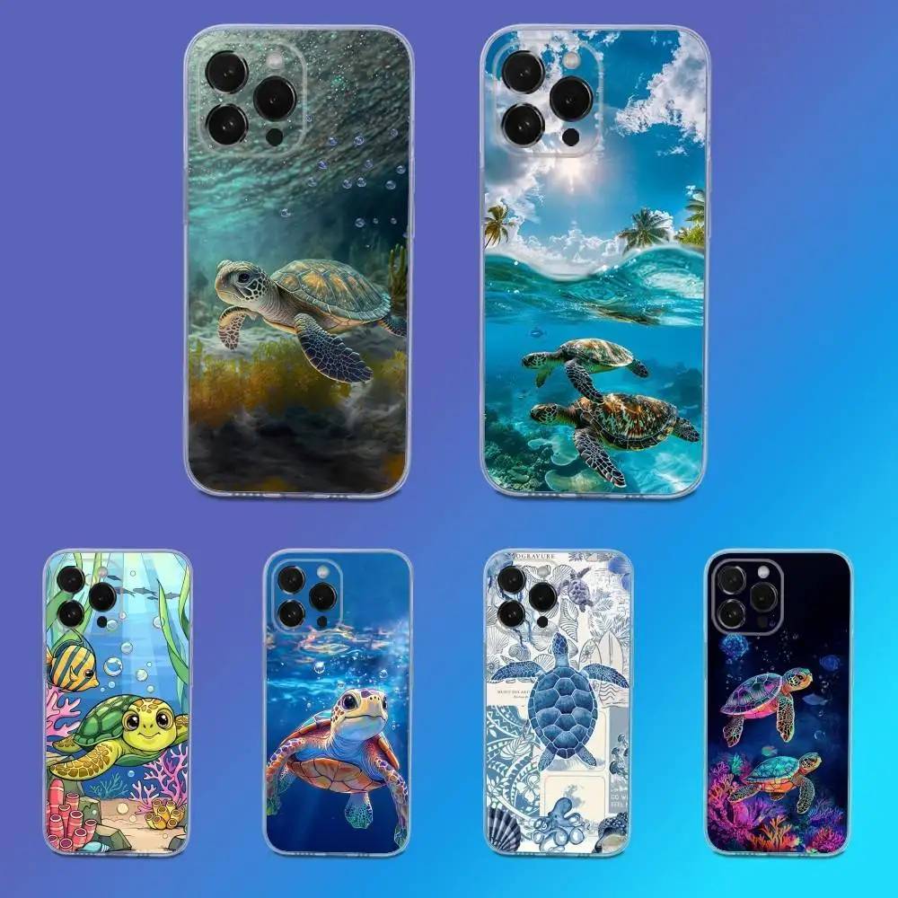 

Marine Art Sea Turtle Phone Case For iPhone 16,15,14,13,12,11 Pro,Max,Plus,X,XS,XR,SE,Mini Transparent Silicone Soft