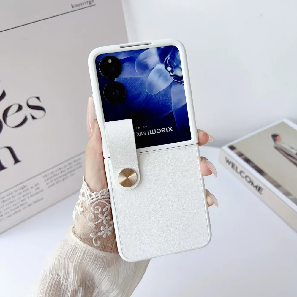 For Xiaomi MIX Flip MIXFlip Case With Strap Faux leather Skin-Friendly Shockproof Protection Folding Hard Back Cover Accessories