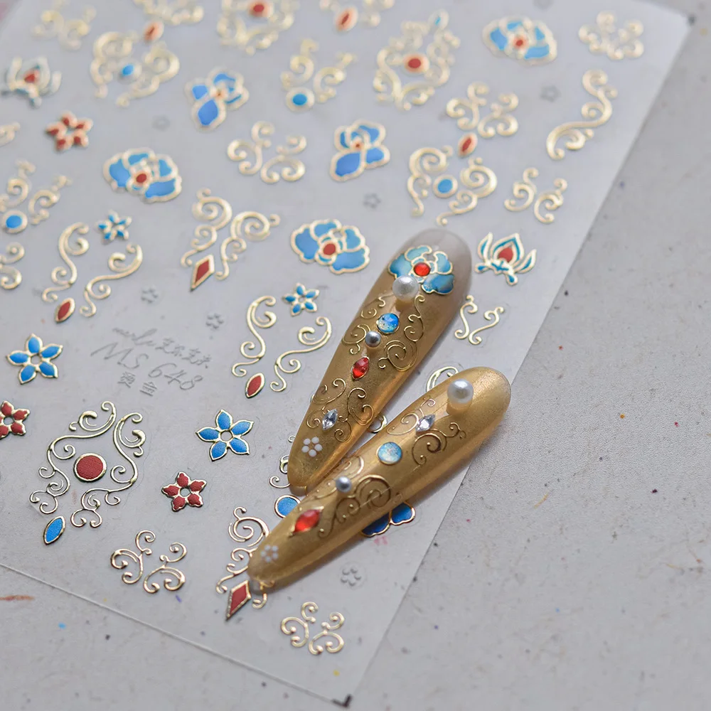 Bohemian 5D Nail Art Sticker Colorful Gold Stars Crescent Moon Tribal Totem Pattern Self Adhesive Decoration Manicure Decal DIY