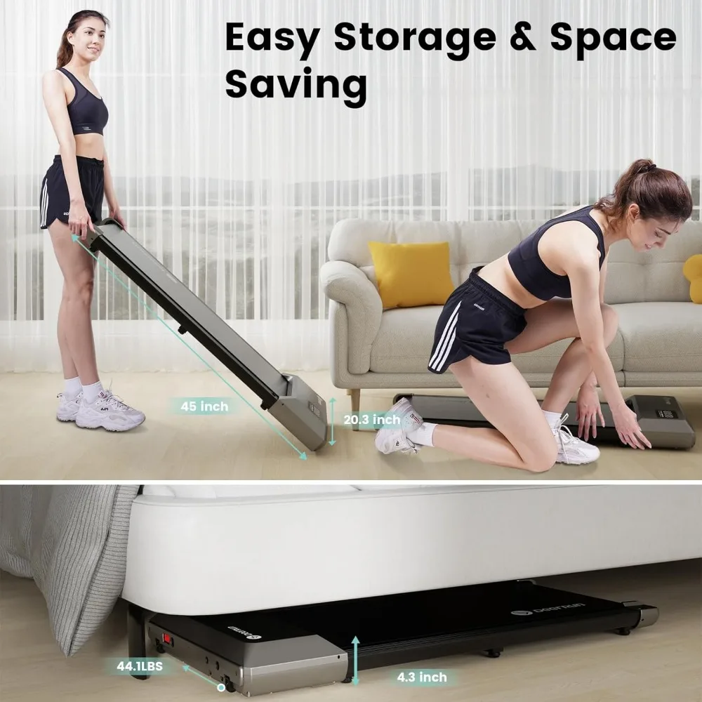 Under Desk 2-in-1 Treadmill, 2.5HP Quiet Walking Pad for Home, Jogging Machine with Remote Control