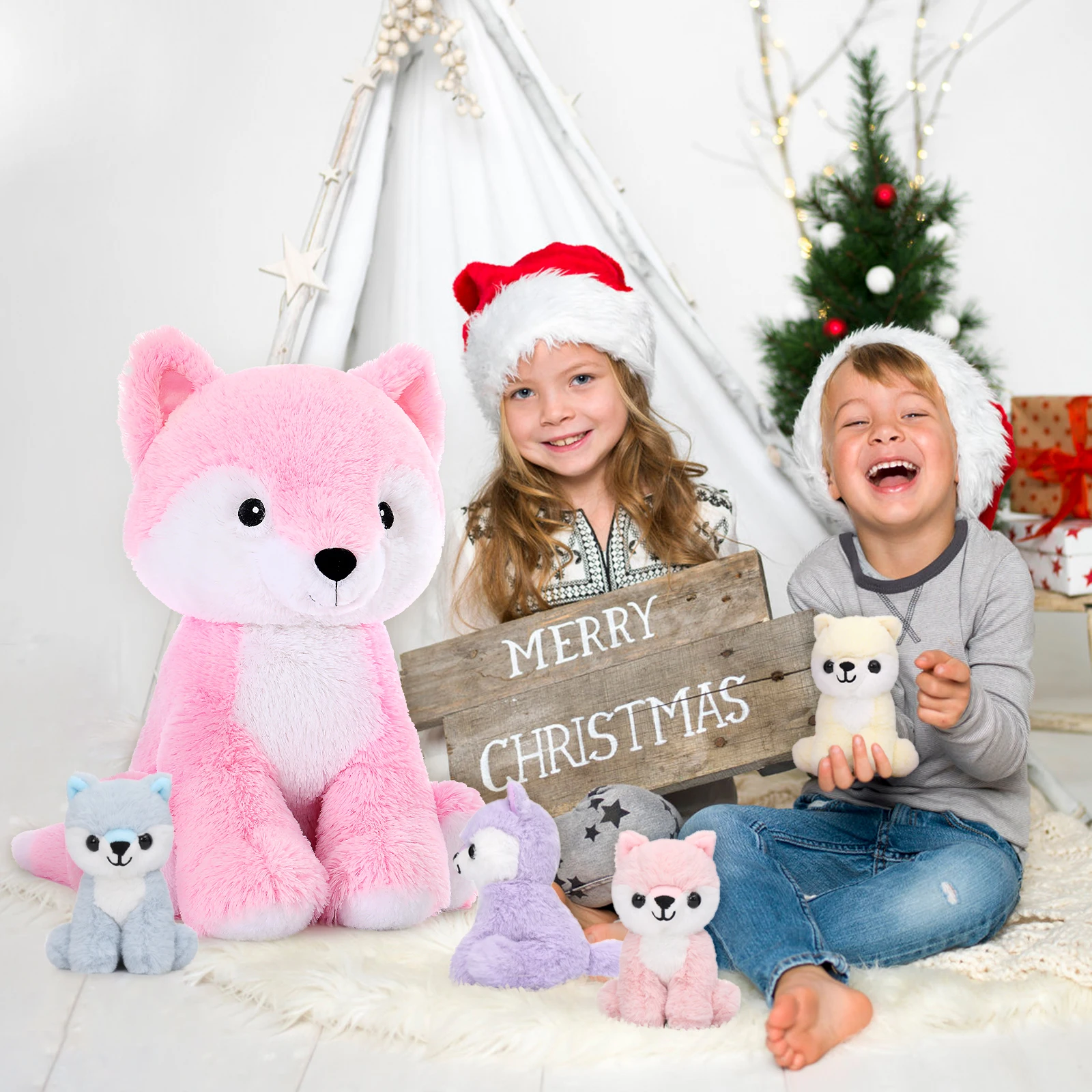 MorisMos renard animaux en peluche avec bébé à l'intérieur, doux 19 pouces peluche renard jouets maman et bébés ensemble, cadeau pour femmes, filles,