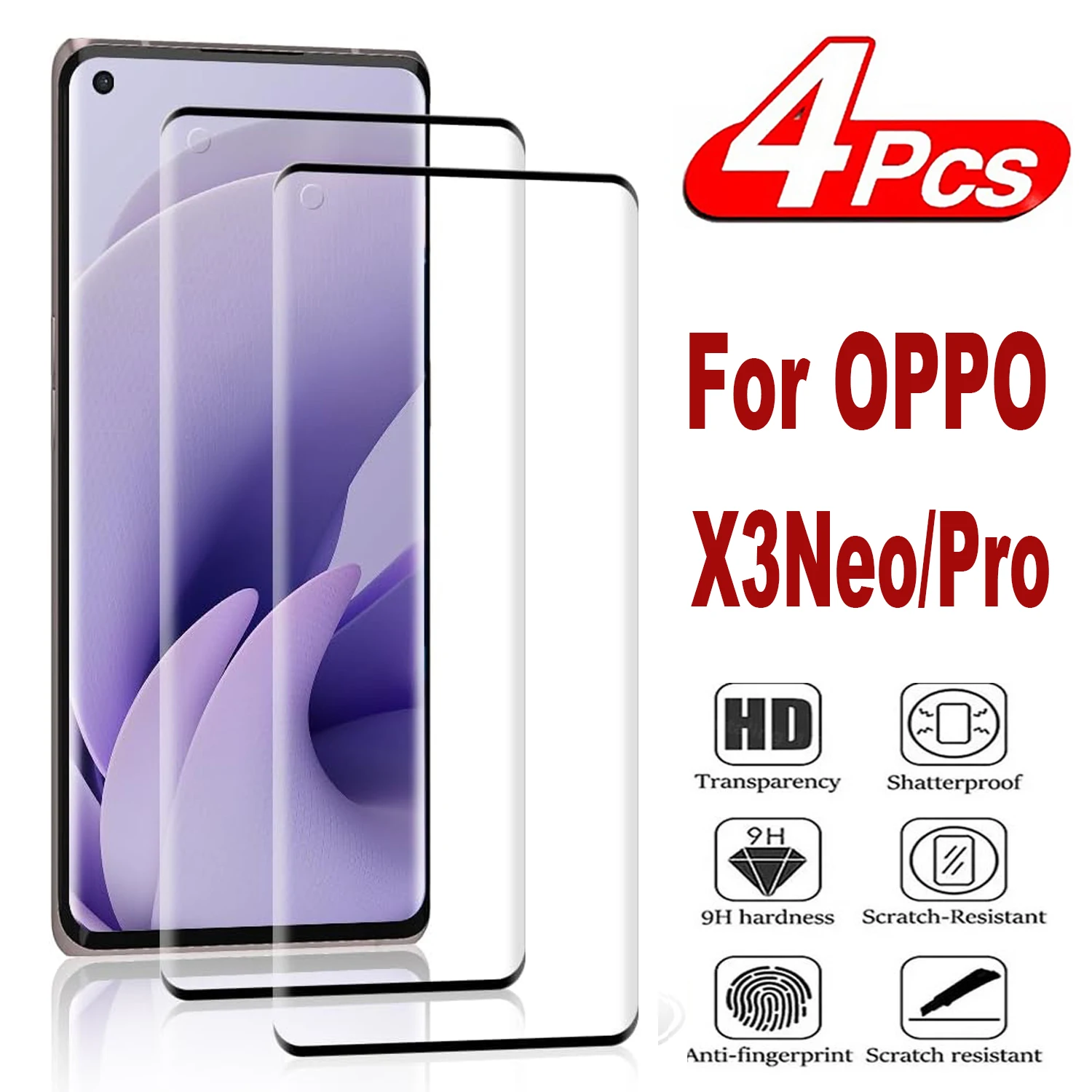 

2/4Pcs Tempered Glass For OPPO Find X3 Neo/X3/X3Pro 3D Curved Ultrasonic Fingerprint Screen Protector Film