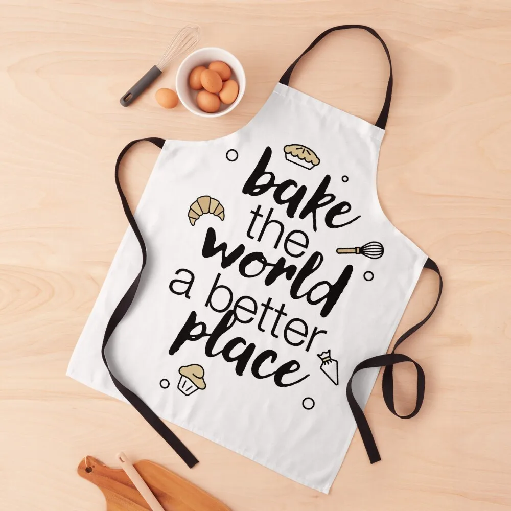 

Bake the world a better place statement with iconic illustrations Apron cleanings Barista Apron