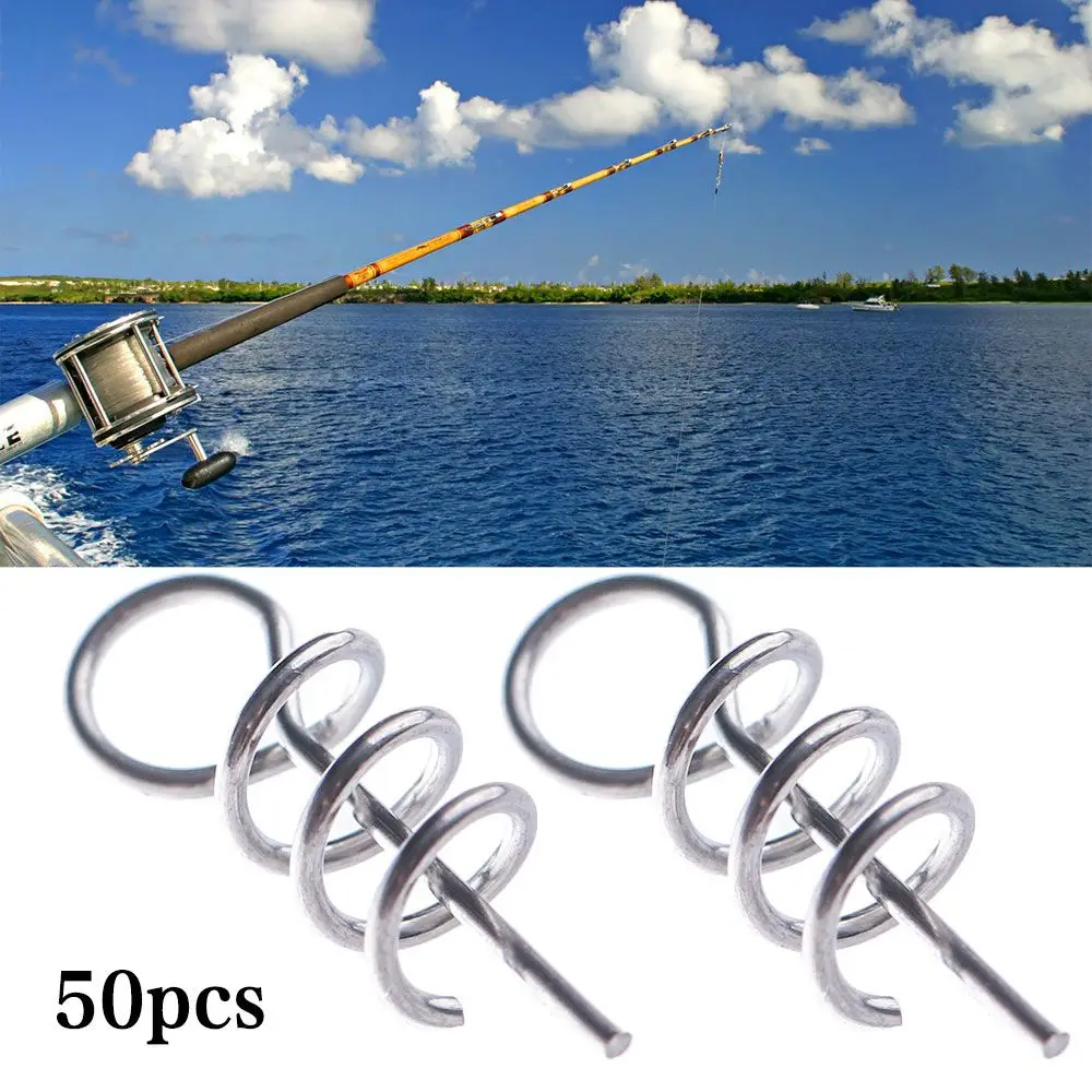 50PCS Fishing Hook Soft Bait Spring Centering Pins Fixed  Needle Spring Twist Crank Lock For Soft Lure