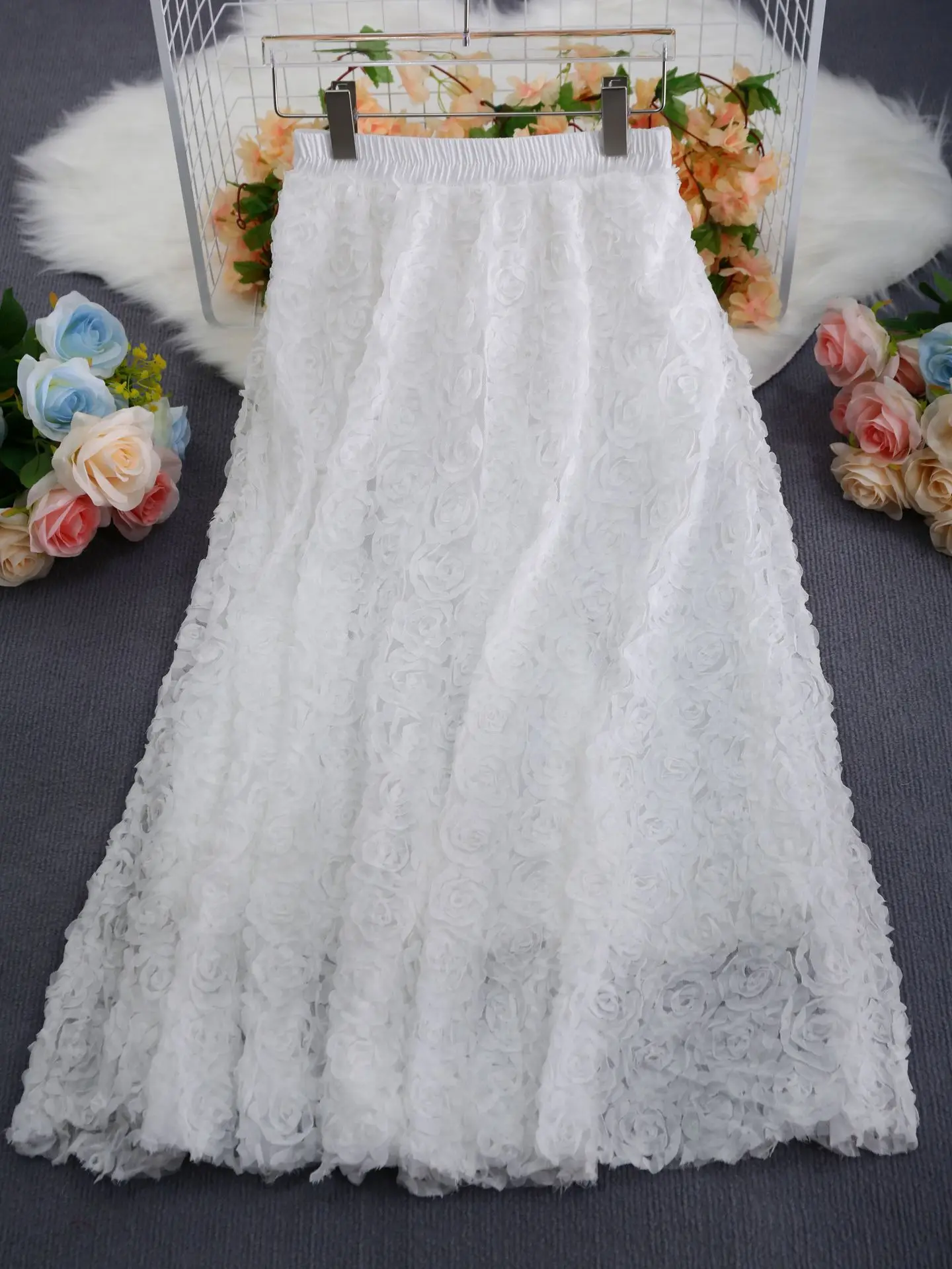 Plus Size Spring Summer 2026 Fashion Women High Waist Solid Color Polyester Long Maxi Skirts Casual Women Clothing