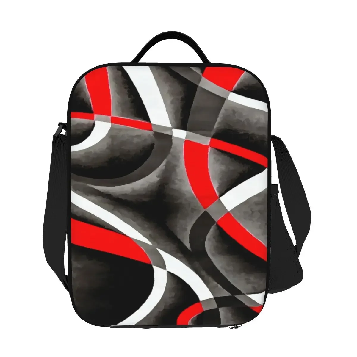 Custom Jaren Tachtig Rood Wit En Grijs Geometrische Rondingen Lunchtas Mannen Vrouwen Thermisch Koeler Geïsoleerde Lunchbox Voor Kinderen School