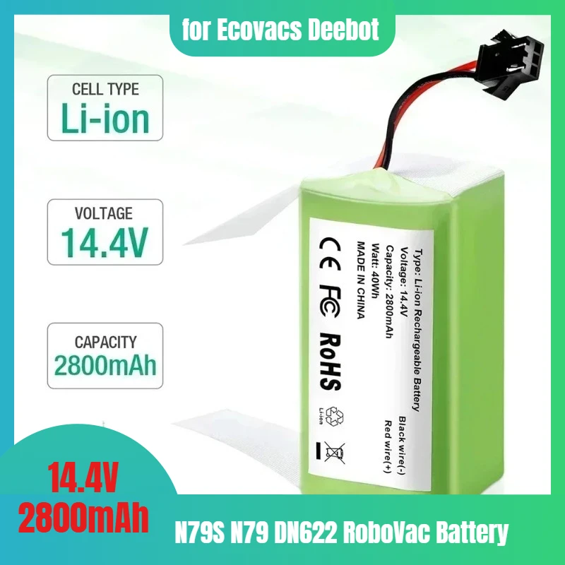 

14.4V 2800mAh Li-ion Rechargeable Replacement Battery for Ecovacs Deebot N79S N79 DN622 Eufy RoboVac Battery