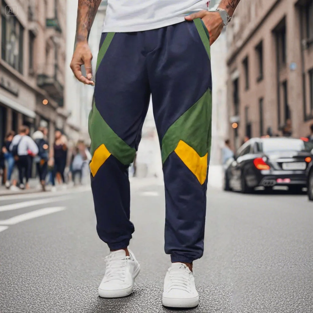 

Thin Color Matching Leggings Casual Pants Elastic Waist Pants Trendy Splicing Fashion And Thin Harlan Pants 2025 Fashion Men's C