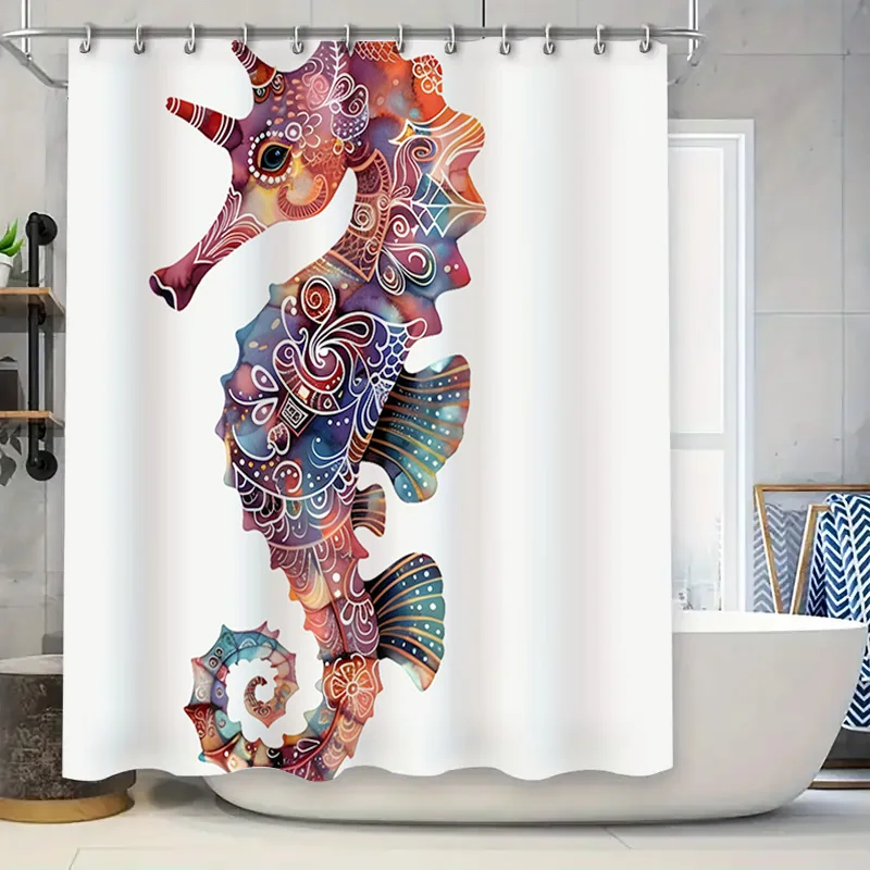 

Красочная занавеска для душа с морским коньком, уникальный декор для ванной для детской спальни или гостиной, напечатанная на ткани, водонепроницаемая, простая установка