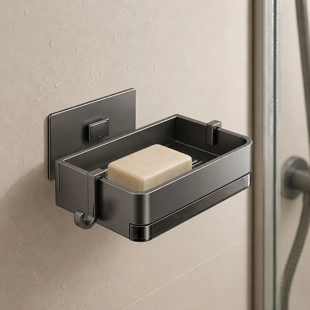 Gunmetal Wall Mounted Soap Dish Draining Tray Bathroom Shower Sink Countertop Storage One Two Three Packs Rustproof Organizer