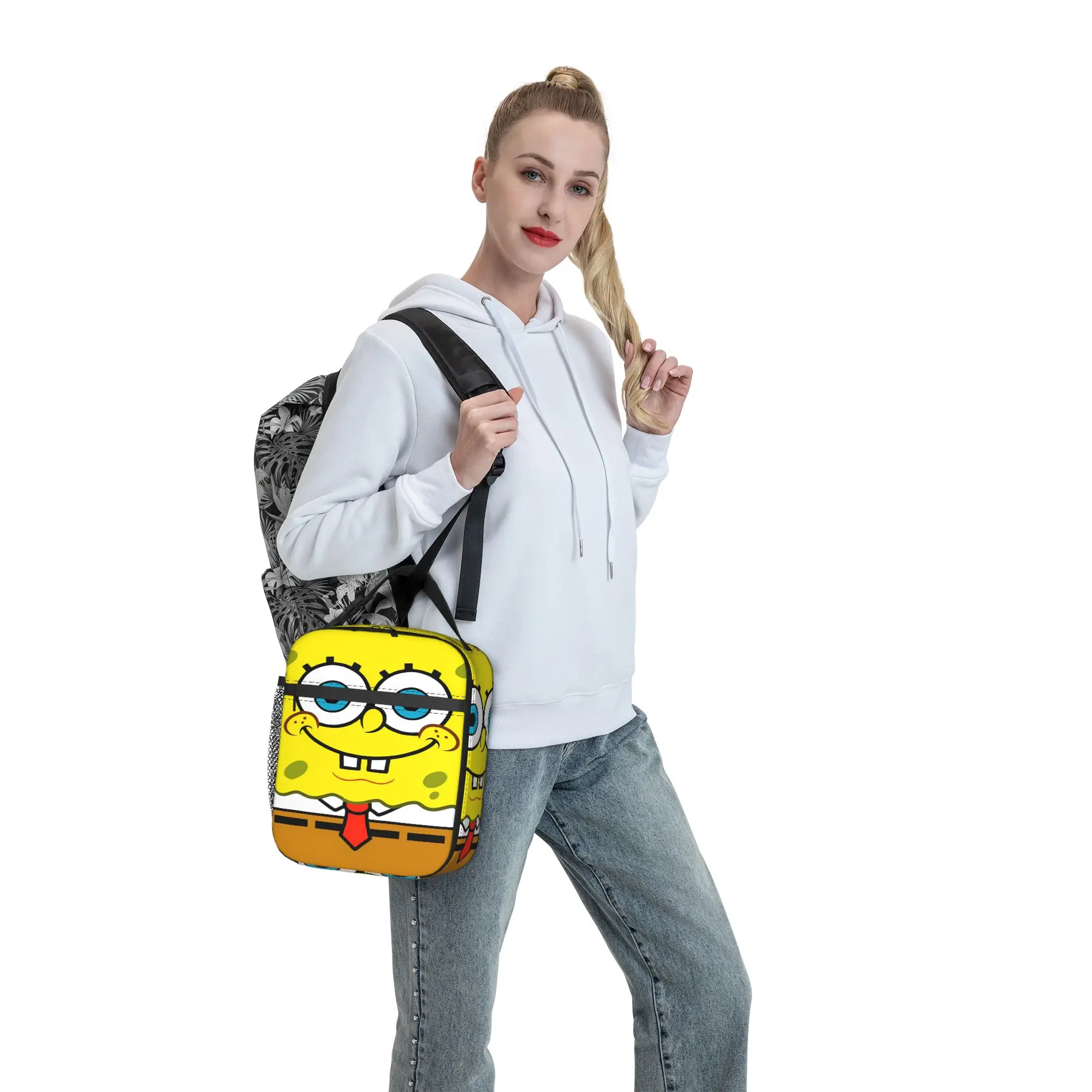 Lunch Bag S-SpongeBobed Solid Yellow SpongeBob Face Outdoor Picknick-Lunchbox für Frauen Vintage tragbare individuelle Kühltasche – Detail 5
