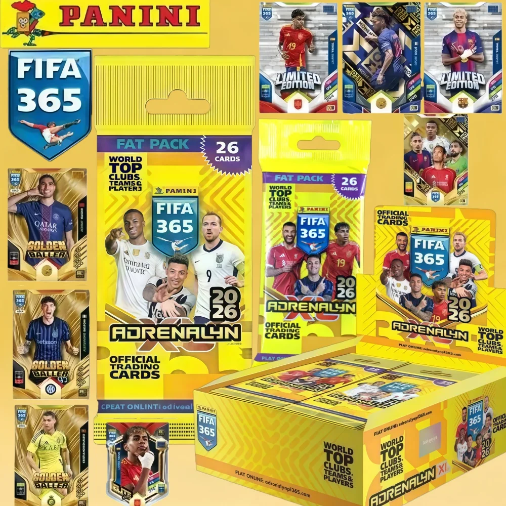 Tarjetas de Fútbol Panini FIFA 365 Adrenalyn XL Oficiales y Exclusivas 2026, Edición Limitada, Tarjetas Coleccionables de Jugadores Estrella, Paquete Grande