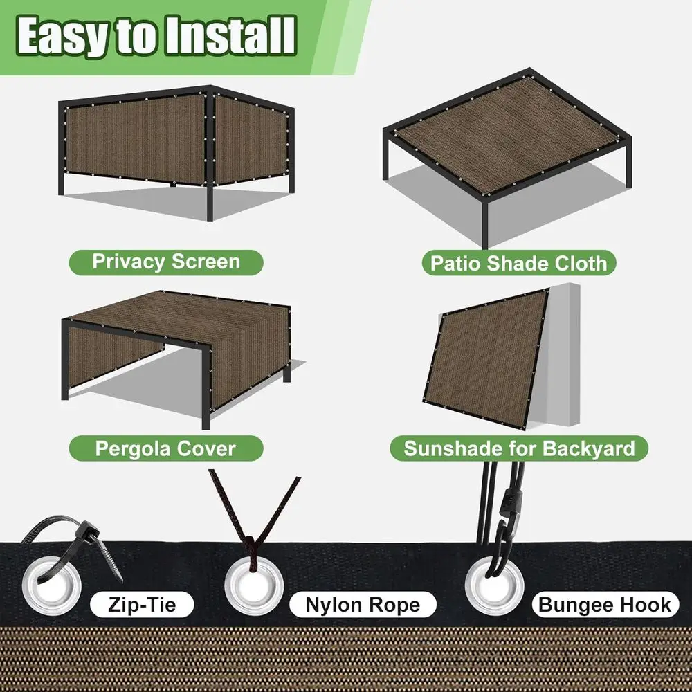 90% 차광 야외 차양막, 6피트 x 12피트 그로밋이 있는 퍼골라 커버, 파티오 및 정원용 프라이버시 스크린, 모카색