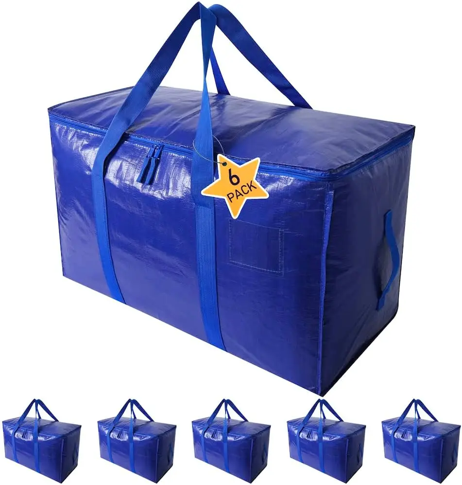

Extra Large Heavy Duty Moving Storage Bags with Zippers, Set of 6 for Travel Organizing and Space Saving