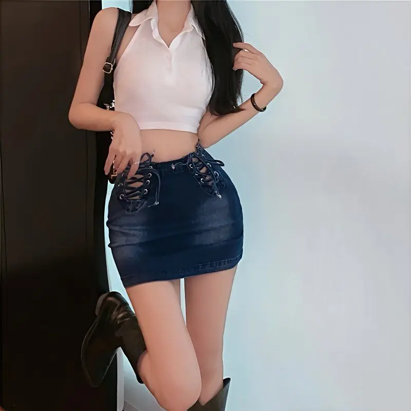 Girl Retro Low-Waisted Denim Skirt 2025 Spring New Millennium Spice Girl Bi For Wild Hip Skirt